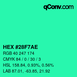 Color code: HEX #28F7AE | qconv.com