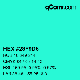 カラーコード: HEX #28F9D6 | qconv.com