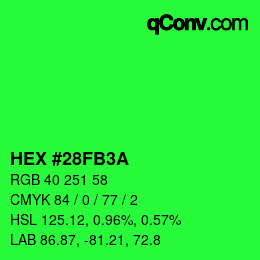 Farbcode: HEX #28FB3A | qconv.com