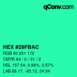 Color code: HEX #28FBAC | qconv.com