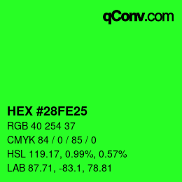 颜色代码: HEX #28FE25 | qconv.com