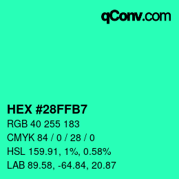 Color code: HEX #28FFB7 | qconv.com