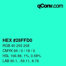 Color code: HEX #28FFD0 | qconv.com