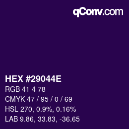 Color code: HEX #29044E | qconv.com