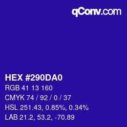 颜色代码: HEX #290DA0 | qconv.com