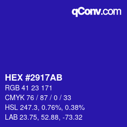 颜色代码: HEX #2917AB | qconv.com