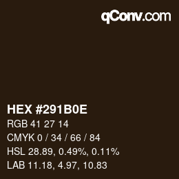 Color code: HEX #291B0E | qconv.com