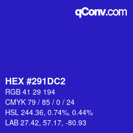 颜色代码: HEX #291DC2 | qconv.com