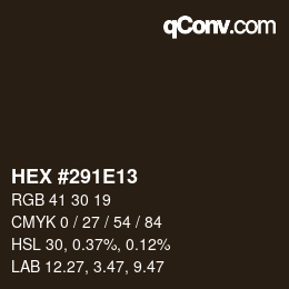 Color code: HEX #291E13 | qconv.com