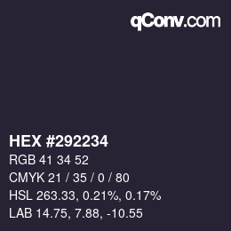 カラーコード: HEX #292234 | qconv.com
