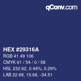 颜色代码: HEX #29316A | qconv.com