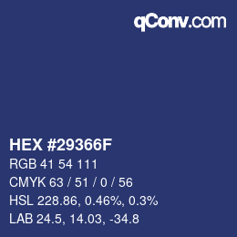 Farbcode: HEX #29366F | qconv.com