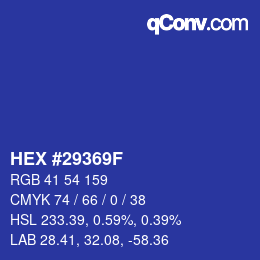 カラーコード: HEX #29369F | qconv.com
