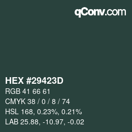 颜色代码: HEX #29423D | qconv.com