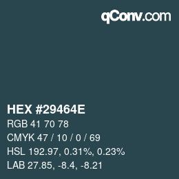 Color code: HEX #29464E | qconv.com