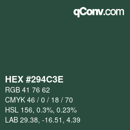 Color code: HEX #294C3E | qconv.com