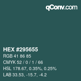 颜色代码: HEX #295655 | qconv.com