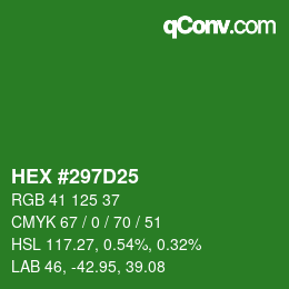 Color code: HEX #297D25 | qconv.com