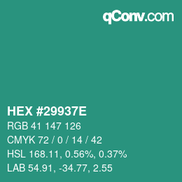 Color code: HEX #29937E | qconv.com