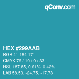 颜色代码: HEX #299AAB | qconv.com