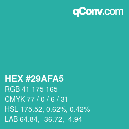 Color code: HEX #29AFA5 | qconv.com