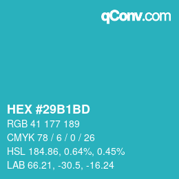 Color code: HEX #29B1BD | qconv.com
