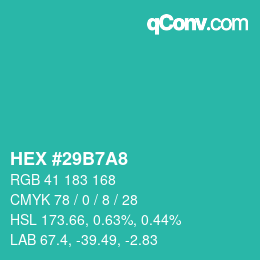 カラーコード: HEX #29B7A8 | qconv.com