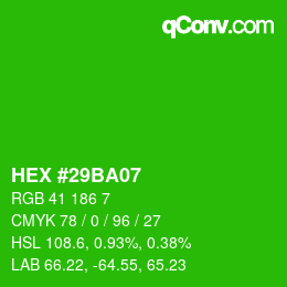 カラーコード: HEX #29BA07 | qconv.com