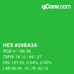 カラーコード: HEX #29BA3A | qconv.com