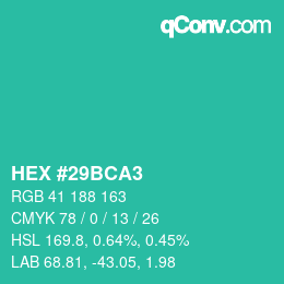 カラーコード: HEX #29BCA3 | qconv.com