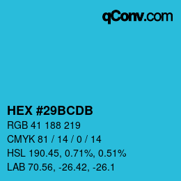 Color code: HEX #29BCDB | qconv.com