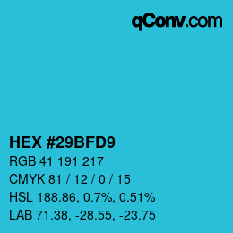 Color code: HEX #29BFD9 | qconv.com