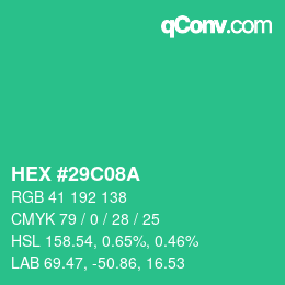 颜色代码: HEX #29C08A | qconv.com