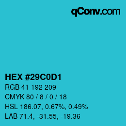 Farbcode: HEX #29C0D1 | qconv.com