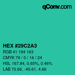 Color code: HEX #29C2A3 | qconv.com