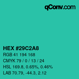 颜色代码: HEX #29C2A8 | qconv.com