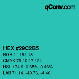 カラーコード: HEX #29C2B5 | qconv.com