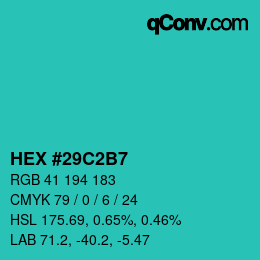 颜色代码: HEX #29C2B7 | qconv.com