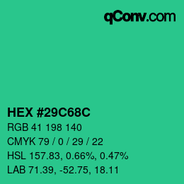 Color code: HEX #29C68C | qconv.com