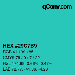 カラーコード: HEX #29C7B9 | qconv.com