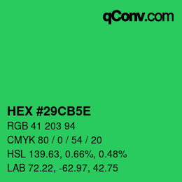 Farbcode: HEX #29CB5E | qconv.com