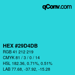 颜色代码: HEX #29D4DB | qconv.com