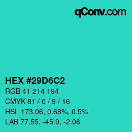 颜色代码: HEX #29D6C2 | qconv.com