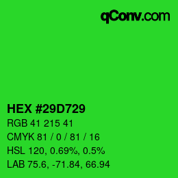 Color code: HEX #29D729 | qconv.com