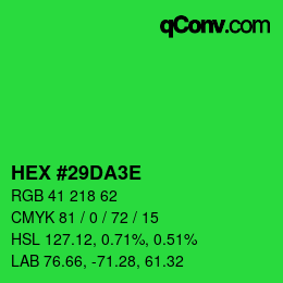 Color code: HEX #29DA3E | qconv.com