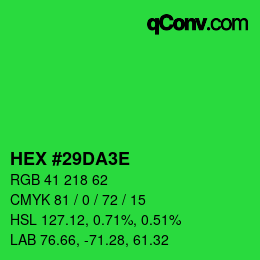 Color code: HEX #29DA3E | qconv.com