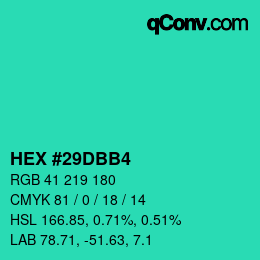 Color code: HEX #29DBB4 | qconv.com