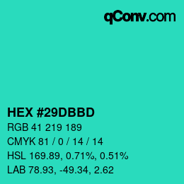 颜色代码: HEX #29DBBD | qconv.com