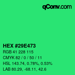 カラーコード: HEX #29E473 | qconv.com