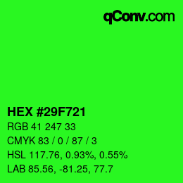 カラーコード: HEX #29F721 | qconv.com